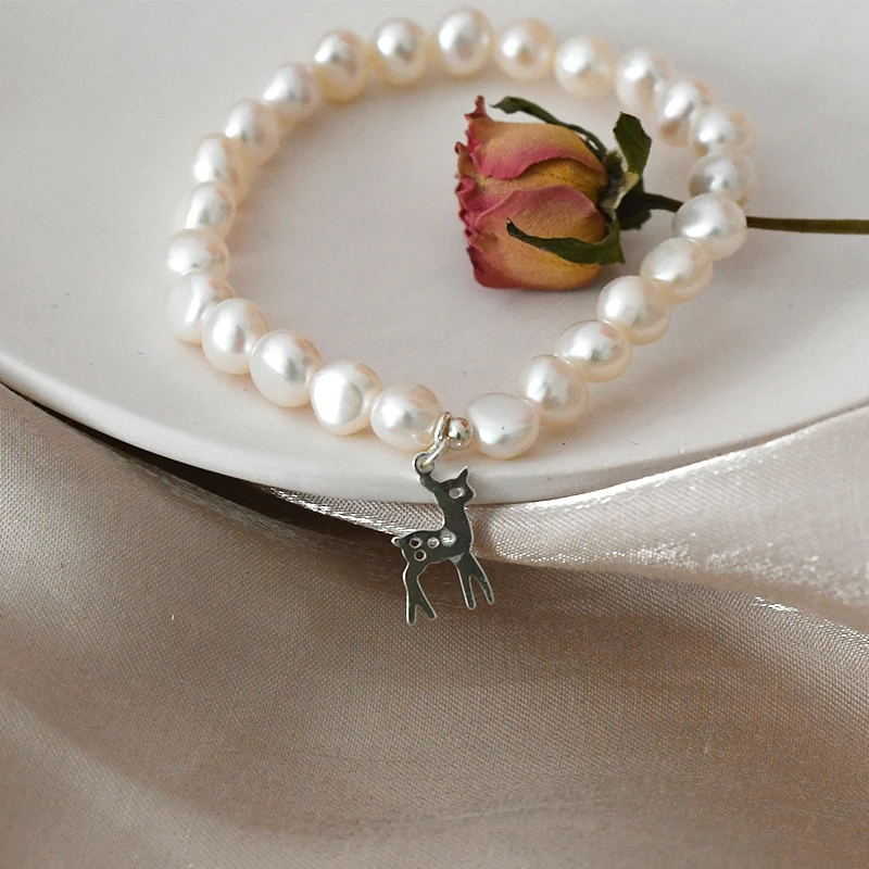 ASHIQI Естествени перли в стил барок, гривна от сребро 925 проба, ретро разтеглив бижута за жени, подаръци