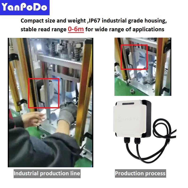 Yanpodo Промишлен 0-6 м Обхват на четене Мини UHF Modbus RFID четец АД Връзка RFID антена UHF Четец За процеса на производствена линия