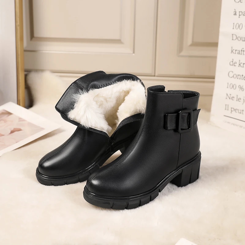 DIMANYU/обувки; дамски зимни обувки; дамски ботильоны от естествена кожа в британския стил на високи токчета; модни топли вълнени дамски зимни обувки