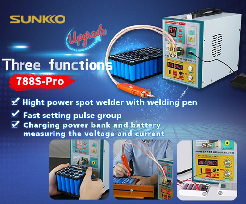 SUNKKO 788S-PRO 18650 акумулаторна точков заваръчен машина 3,2 кВт Висока мощност за спот заваряване с дръжка за спот заваряване 71B