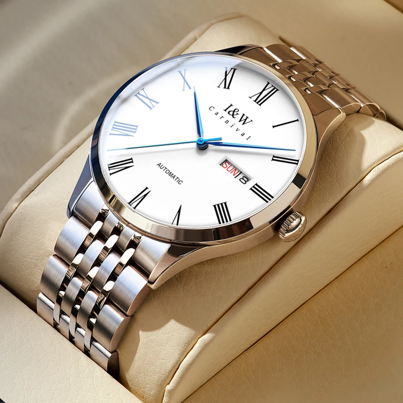Мъжките механични часовници е от неръждаема стомана I & W, луксозни автоматични ръчен часовник със сапфир, марка Carnival
