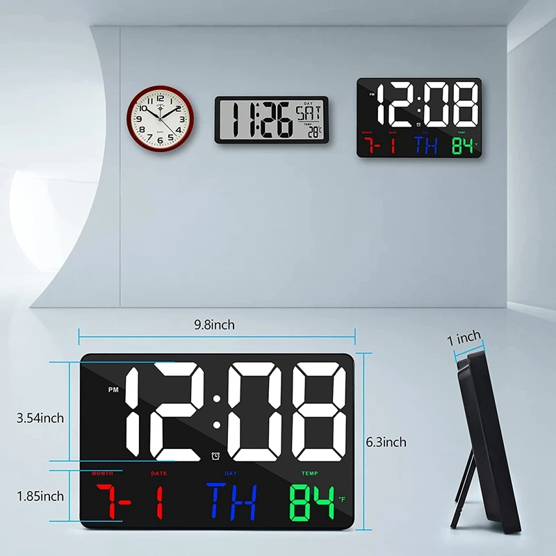 Дигитални стенни часовници Будилник с по-голям дисплей и безжично дистанционно управление Led стенен часовник с дата и температура
