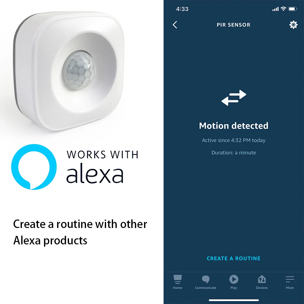 Sasha интелигентен сензор за движение PIR Детектор за движение, WIFI приложение безжична система за домашно сигурност работи с набор от сценарии Алекса