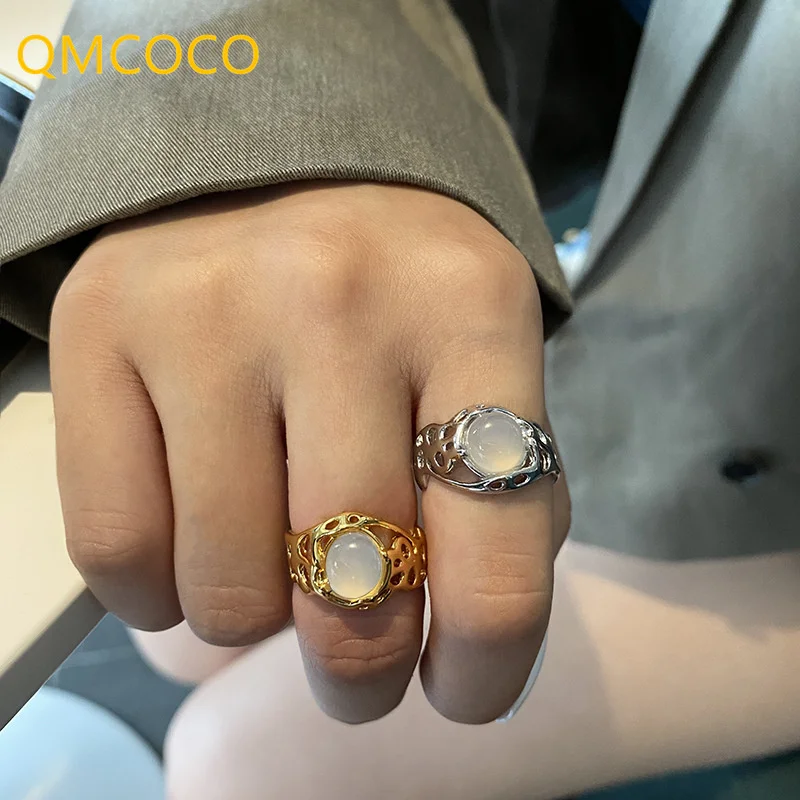 QMCOCO сребрист цвят, выдалбливают годежни пръстени с неправилна форма за жени, трендови творчески геометрични модни широки пръстени, бижута, подаръци