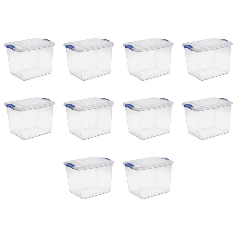Стерилизира 27 Qt. Пластмасова кутия с капаче, стадионного синьо, комплект от 10 контейнери за съхранение