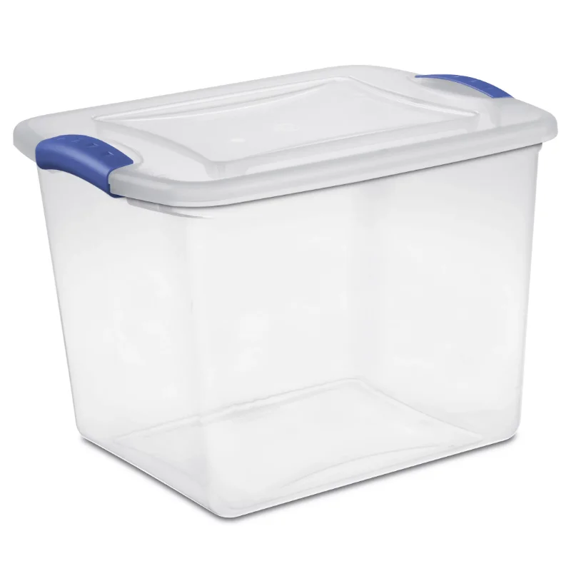 Стерилизира 27 Qt. Пластмасова кутия с капаче, стадионного синьо, комплект от 10 контейнери за съхранение