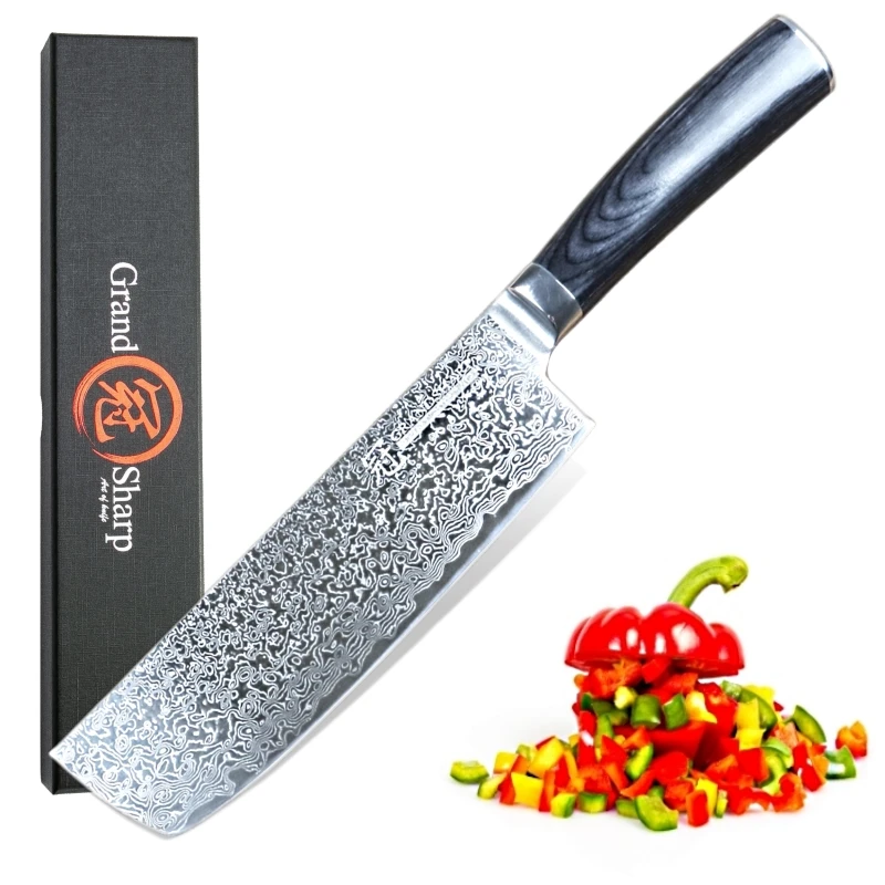 7-инчов нож Накири от дамасской японска неръждаема стомана AUS10, инструменти за готвене, Дамасский нож на главния готвач, секира за зеленчуци, прибори за хранене за месо