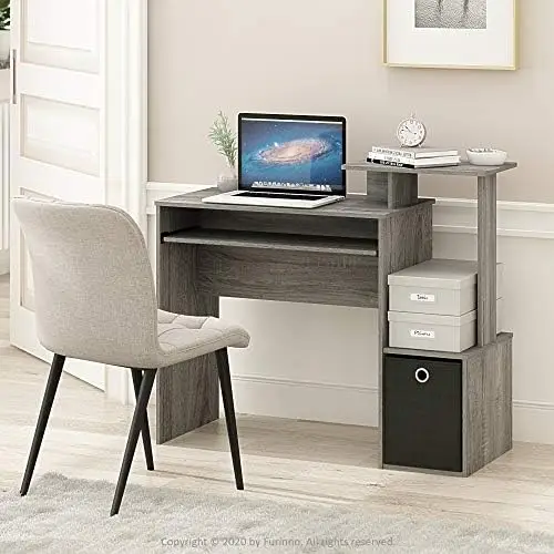 Многофункционален компютърен бюро за домашния офис, сив френски дъб и Андрей, приставной маса/шкаф/нощно шкафче с